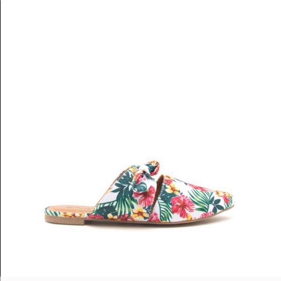 Tropical print mules pointed toe bow - Picture 6 of 8